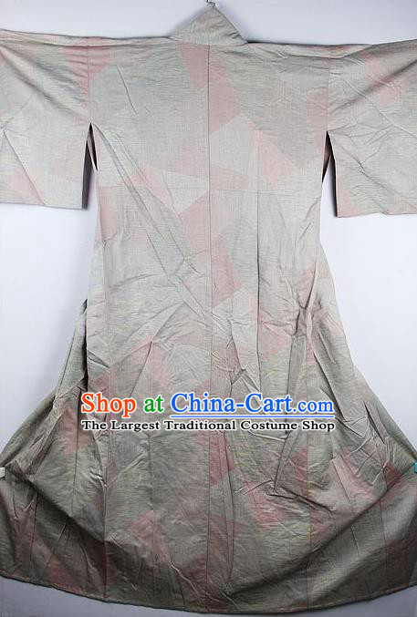 Japanese Traditional Grey Furisode Kimono Asian Japan National Yukata Dress Costume for Women