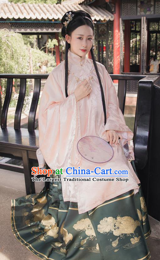 Asian Chinese Ming Dynasty Palace Princess Replica Costume Traditional Ancient Court Pink Hanfu Dress for Women