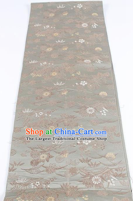 Japanese Traditional Kimono Classical Bamboo Chrysanthemum Pattern Grey Brocade Belt Asian Japan National Yukata Waistband for Women