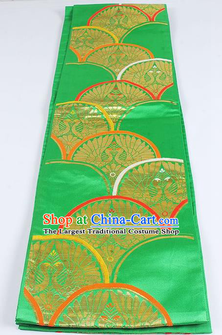 Japanese Traditional Kimono Classical Swan Pattern Green Brocade Belt Asian Japan National Yukata Waistband for Women