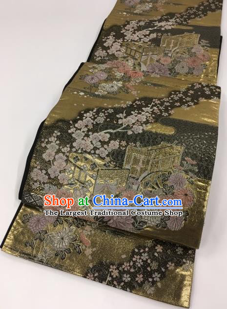 Japanese Kimono Classical Plum Peony Pattern Brocade Belt Asian Japan Traditional National Yukata Waistband for Women