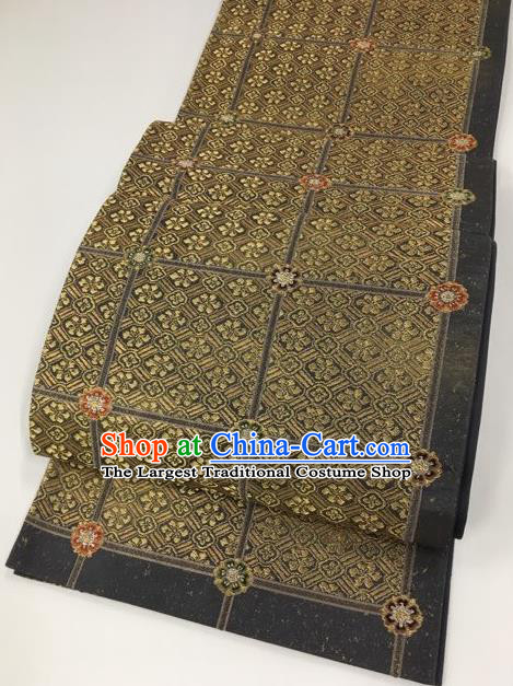 Japanese Kimono Classical Sakura Pattern Bronze Brocade Belt Asian Japan Traditional National Yukata Waistband for Women