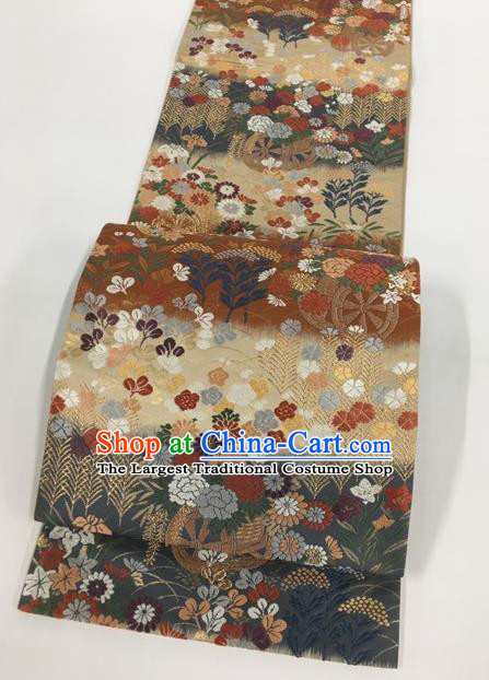 Japanese Kimono Classical Flowers Pattern Brocade Belt Asian Japan Traditional National Yukata Waistband for Women