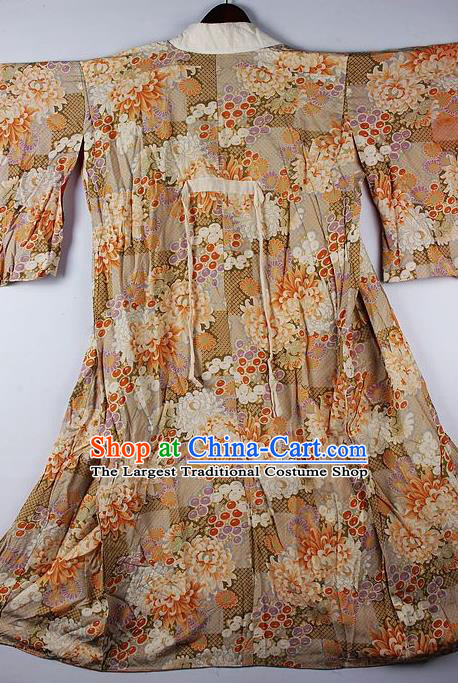 Japanese Traditional Ceremony Costume Printing Ginger Furisode Kimono Asian Japan National Yukata Dress for Women