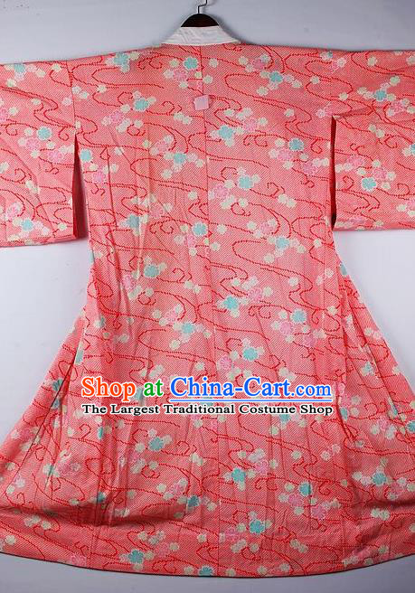 Japanese Traditional Ceremony Costume Printing Sakura Watermelon Red Furisode Kimono Asian Japan National Yukata Dress for Women