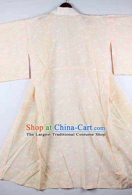 Japanese Traditional Ceremony Costume Printing Beige Furisode Kimono Asian Japan National Yukata Dress for Women