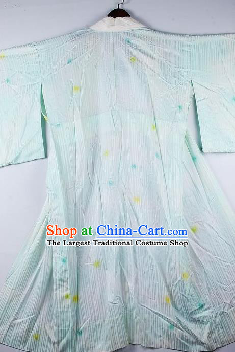 Japanese Traditional Ceremony Costume Printing Light Blue Furisode Kimono Asian Japan National Yukata Dress for Women