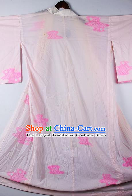 Japanese Traditional Ceremony Costume Printing Light Pink Furisode Kimono Asian Japan National Yukata Dress for Women