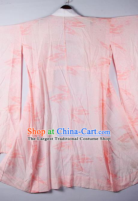 Japanese Traditional Ceremony Costume Printing Fans Pink Furisode Kimono Asian Japan National Yukata Dress for Women