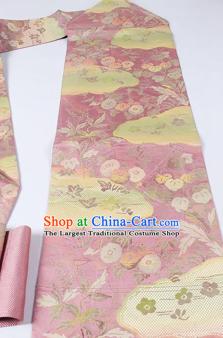 Japanese Ceremony Kimono Classical Pattern Design Pink Brocade Belt Asian Japan Traditional Yukata Waistband for Women