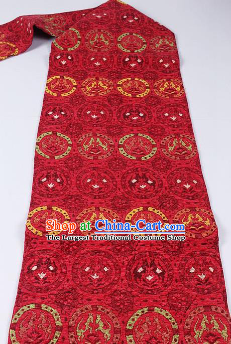 Japanese Kimono Classical Beast Pattern Design Red Brocade Belt Asian Japan Traditional National Yukata Waistband for Women