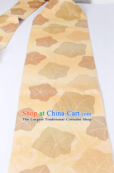 Japanese National Kimono Classical Leaf Pattern Design Yellow Belt Asian Japan Traditional Yukata Waistband for Women