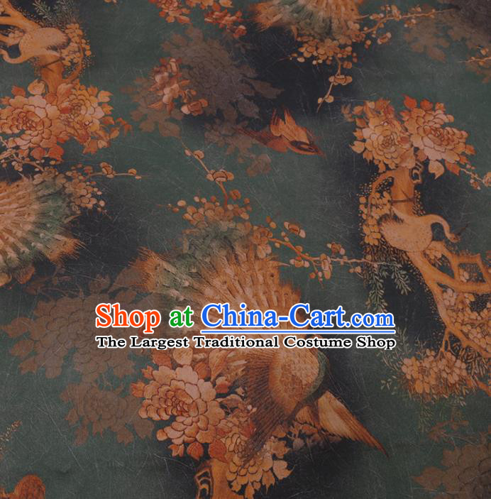 Traditional Chinese Green Gambiered Guangdong Gauze Classical Peacock Pattern Design Silk Fabric