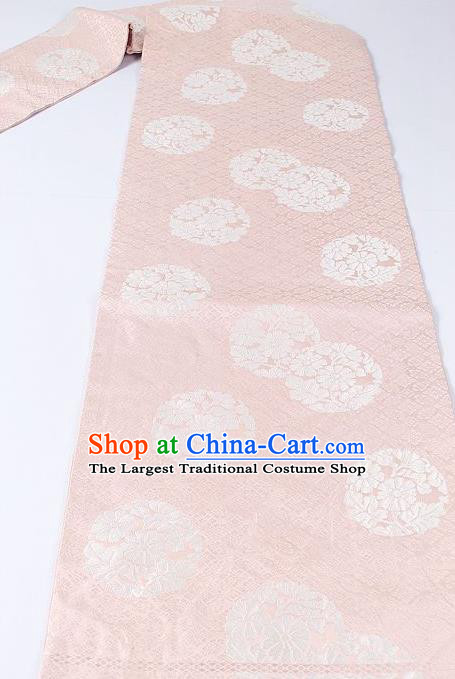 Japanese National Kimono Classical Chrysanthemum Pattern Design Pink Brocade Belt Asian Japan Traditional Yukata Waistband for Women