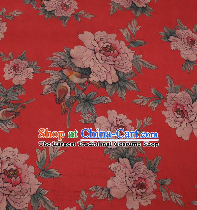 Traditional Chinese Classical Peony Pattern Design Red Gambiered Guangdong Gauze Asian Brocade Silk Fabric