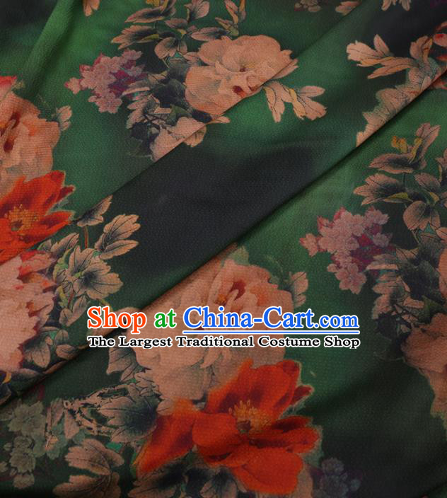 Traditional Chinese Classical Peony Pattern Design Green Gambiered Guangdong Gauze Asian Brocade Silk Fabric