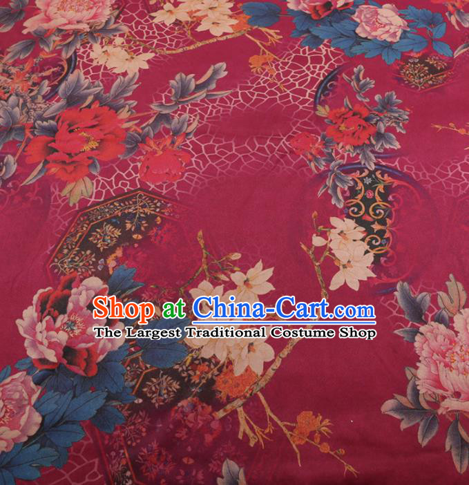 Traditional Chinese Classical Peony Pattern Design Rosy Gambiered Guangdong Gauze Asian Brocade Silk Fabric