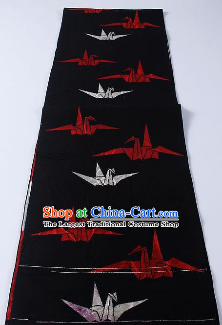 Japanese Traditional Yukata Accessories Classical Paper Crane Pattern Black Brocade Belt Asian Japan Kimono Waistband for Women