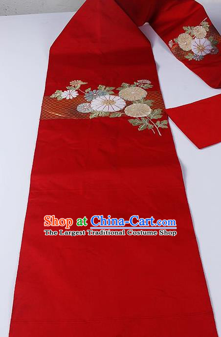 Japanese Kimono Accessories Classical Daisy Pattern Red Belt Asian Japan Traditional Ceremony Yukata Waistband for Women