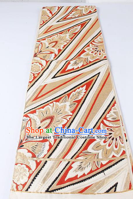 Japanese Kimono Accessories Classical Pattern Beige Belt Asian Japan Traditional Ceremony Yukata Waistband for Women