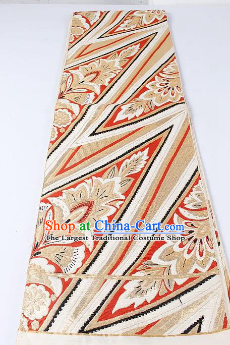 Japanese Kimono Accessories Classical Pattern Beige Belt Asian Japan Traditional Ceremony Yukata Waistband for Women