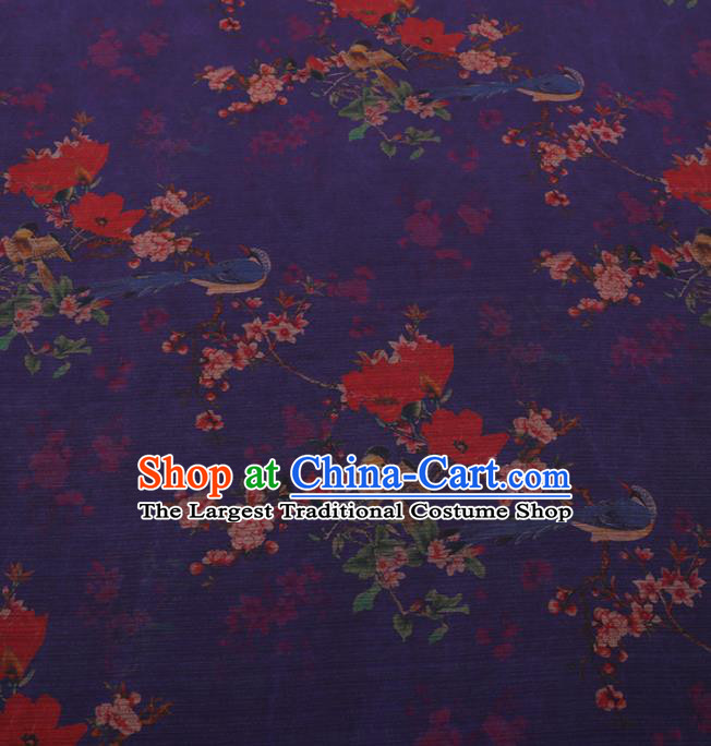 Traditional Chinese Classical Wintersweet Pattern Design Purple Gambiered Guangdong Gauze Asian Brocade Silk Fabric