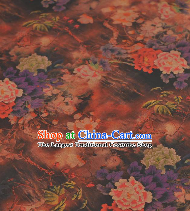 Chinese Traditional Classical Peony Flowers Pattern Design Gambiered Guangdong Gauze Asian Brocade Silk Fabric