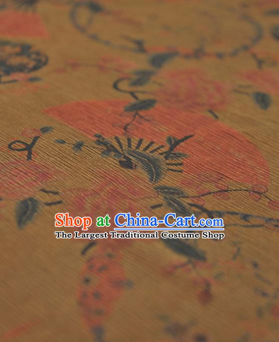 Chinese Traditional Classical Fan Pattern Design Yellow Gambiered Guangdong Gauze Asian Brocade Silk Fabric