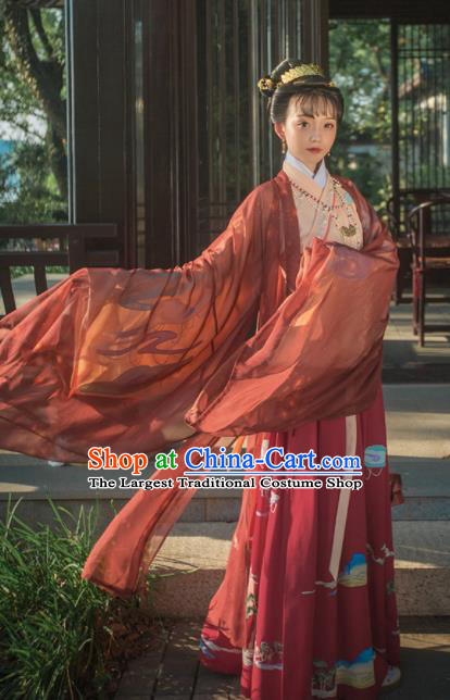 Chinese Ancient Jin Dynasty Court Princess Hanfu Dress Traditional Palace Embroidered Replica Costume for Women