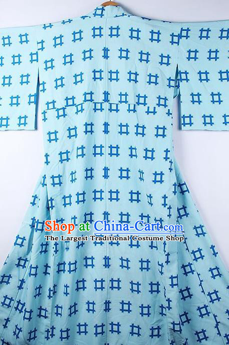 Japanese Traditional Light Blue Furisode Kimono Ceremony Costume Asian Japan National Yukata Dress for Women