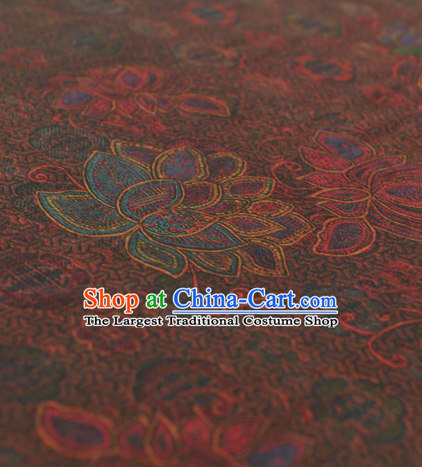 Chinese Traditional Lotus Pattern Design Brown Gambiered Guangdong Gauze Asian Brocade Silk Fabric