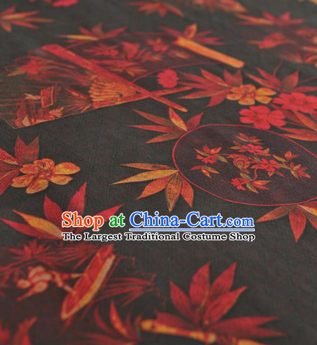 Chinese Traditional Bamboo Pattern Design Black Gambiered Guangdong Gauze Asian Brocade Silk Fabric