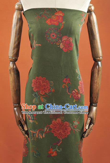 Chinese Traditional Peony Flowers Pattern Design Green Gambiered Guangdong Gauze Asian Brocade Silk Fabric