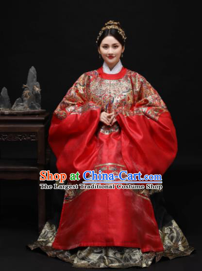 Chinese Ancient Ming Dynasty Wedding Bride Red Hanfu Dress Traditional Court Princess Embroidered Replica Costume for Women