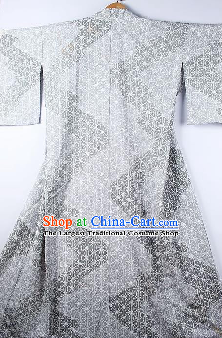 Asian Japanese Ceremony Printing Light Grey Kimono Traditional Japan National Yukata Costume for Men