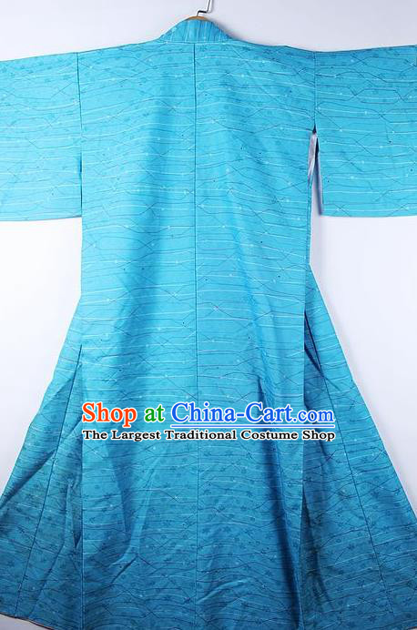 Asian Japanese Ceremony Printing Blue Kimono Traditional Japan National Yukata Costume for Men