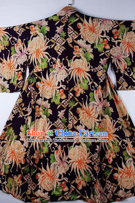 Asian Japanese Ceremony Clothing Printing Chrysanthemum Black Kimono Traditional Japan National Yukata Costume for Men