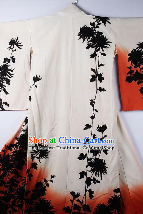 Asian Japanese Ceremony Clothing Printing Chrysanthemum White Kimono Traditional Japan National Yukata Costume for Men