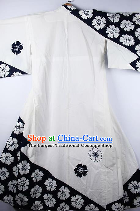 Asian Japanese Ceremony Clothing Classical Sakura Pattern White Kimono Traditional Japan National Yukata Costume for Men