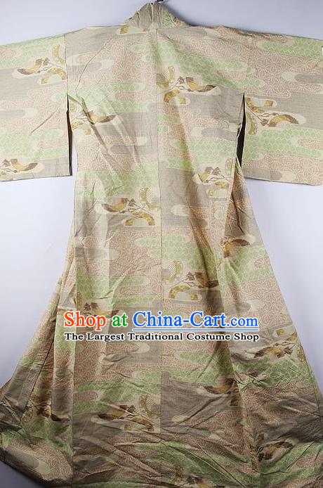 Asian Japanese Ceremony Clothing Classical Pine Pattern Khaki Kimono Traditional Japan National Yukata Costume for Men