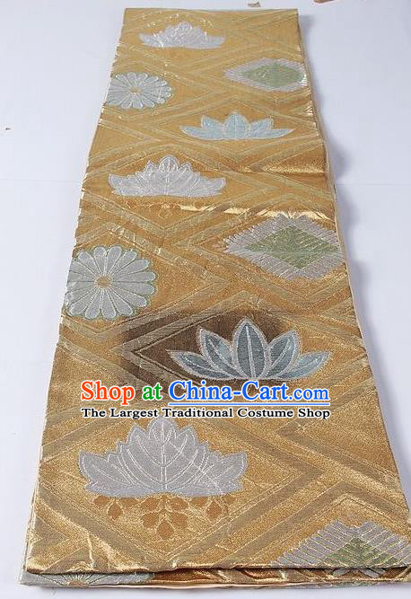 Asian Japanese Yukata Accessories Classical Bamboo Leaf Chrysanthemum Pattern Golden Brocade Belt Japan Traditional Kimono Waistband for Women