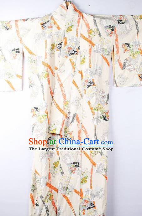 Asian Japanese Ceremony Clothing Classical Palace Pattern Beige Kimono Traditional Japan National Yukata Costume for Men