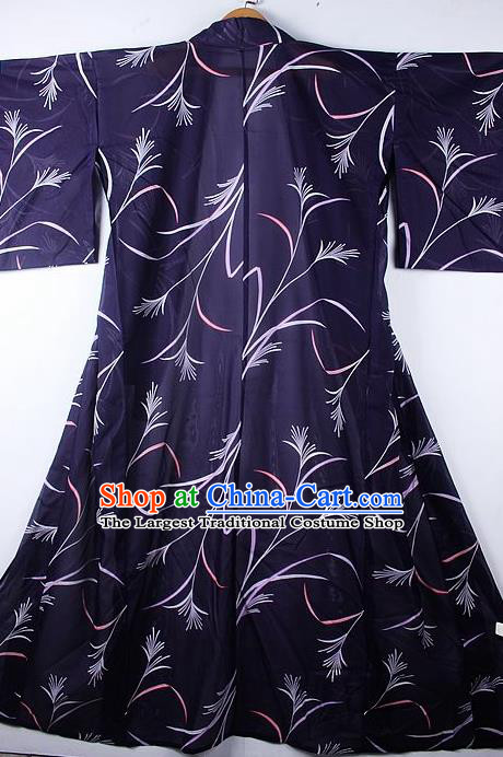 Asian Japanese Clothing Classical Grass Pattern Purple Kimono Traditional Japan National Yukata Costume for Men