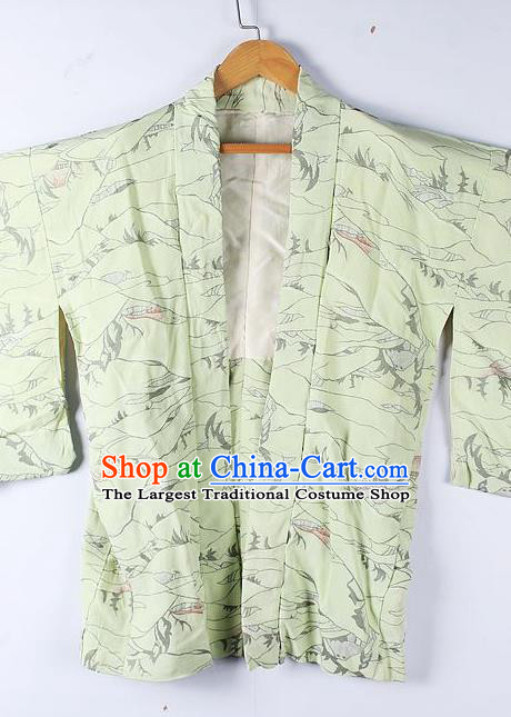 Asian Japanese Clothing Classical Pattern Light Green Haori Coat Kimono Traditional Japan National Costume for Men