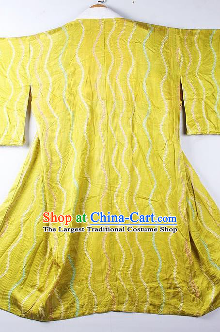 Asian Japanese Classical Pattern Yellow Yukata Traditional Japan Kimono Costume for Men