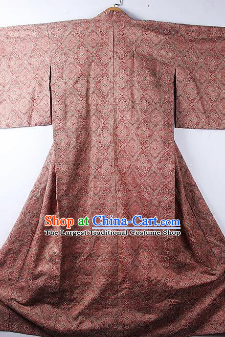 Asian Japanese Classical Pattern Rust Red Yukata Traditional Japan Kimono Costume for Men