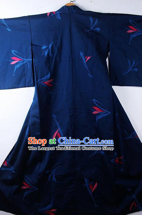 Asian Japanese Classical Pattern Deep Blue Yukata Traditional Japan Kimono Costume for Men