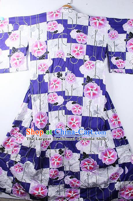 Asian Japanese Classical Petunia Pattern Purple Furisode Kimono Ceremony Costume Traditional Japan Yukata Dress for Women