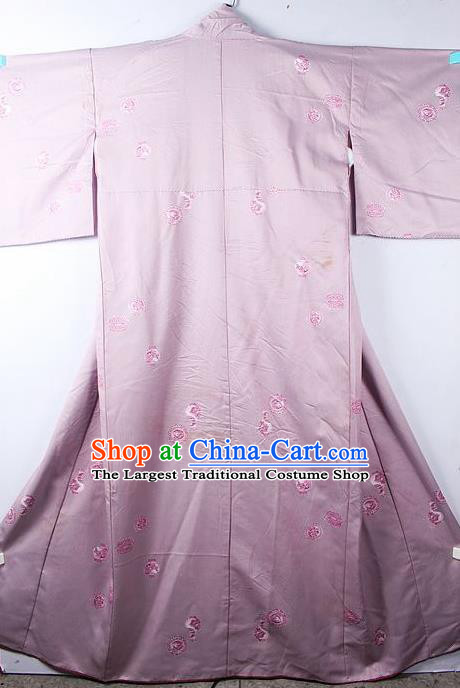 Asian Japanese Classical Pattern Deep Pink Furisode Kimono Ceremony Costume Traditional Japan Yukata Dress for Women