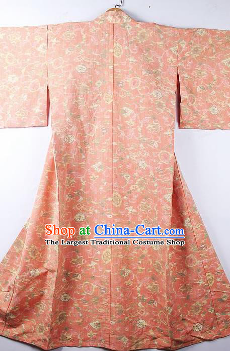 Asian Japanese Classical Flowers Pattern Pink Furisode Kimono Ceremony Costume Traditional Japan Yukata Dress for Women